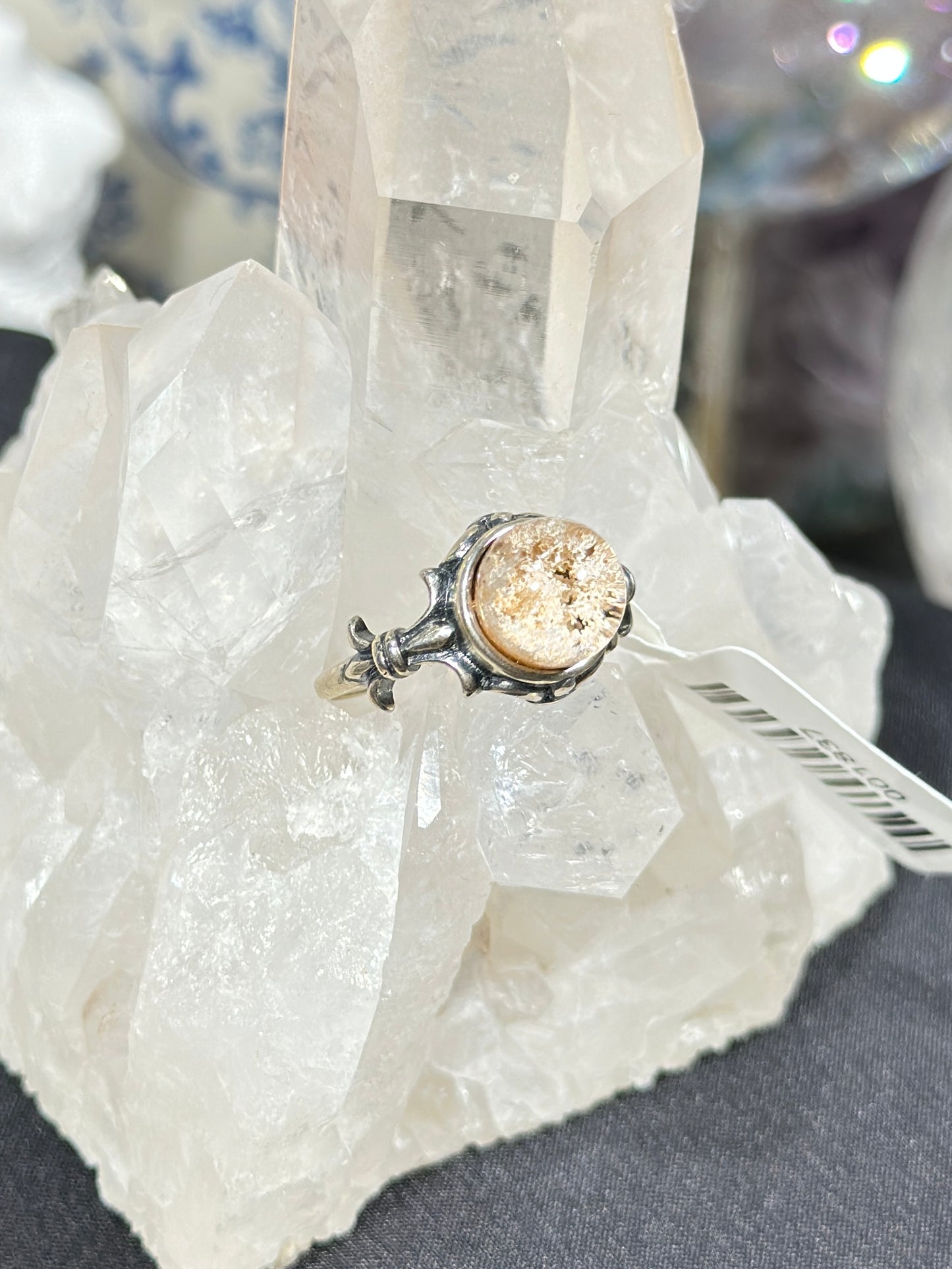 Orange-pink ghost crystal S925 silver ring