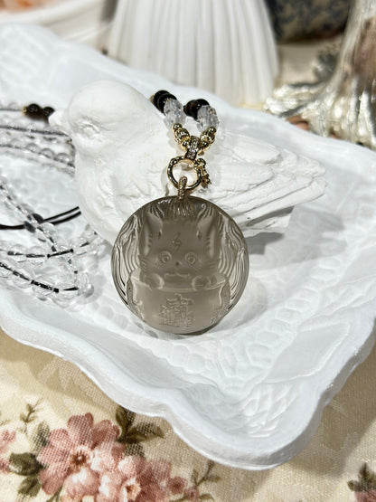 Tea crystal fox necklace