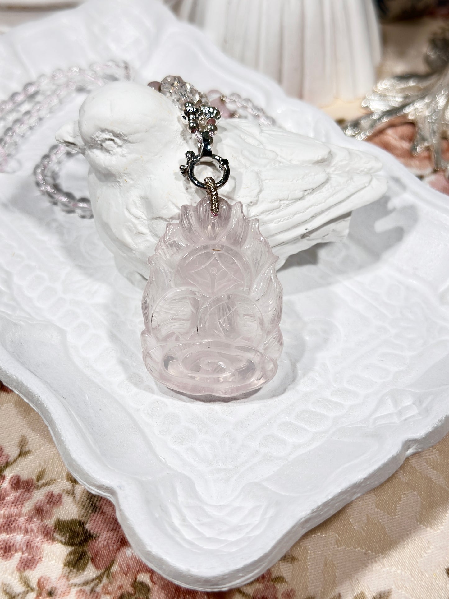 Pink quartz fox necklace