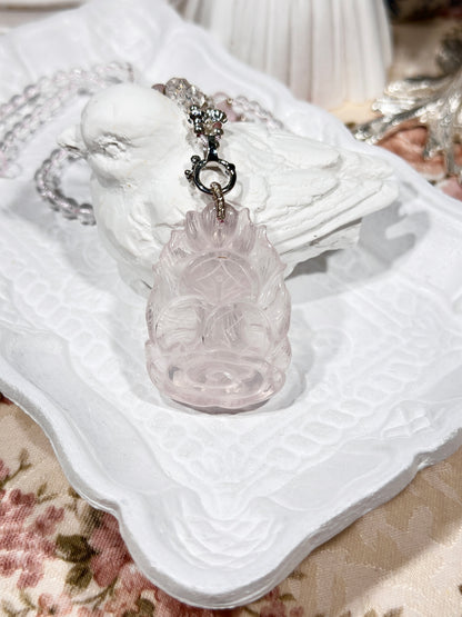 Pink quartz fox necklace