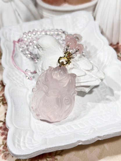 Pink quartz fox necklace