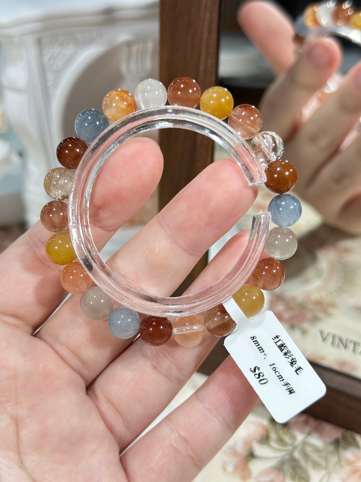 Red and blue rabbit hair crystal