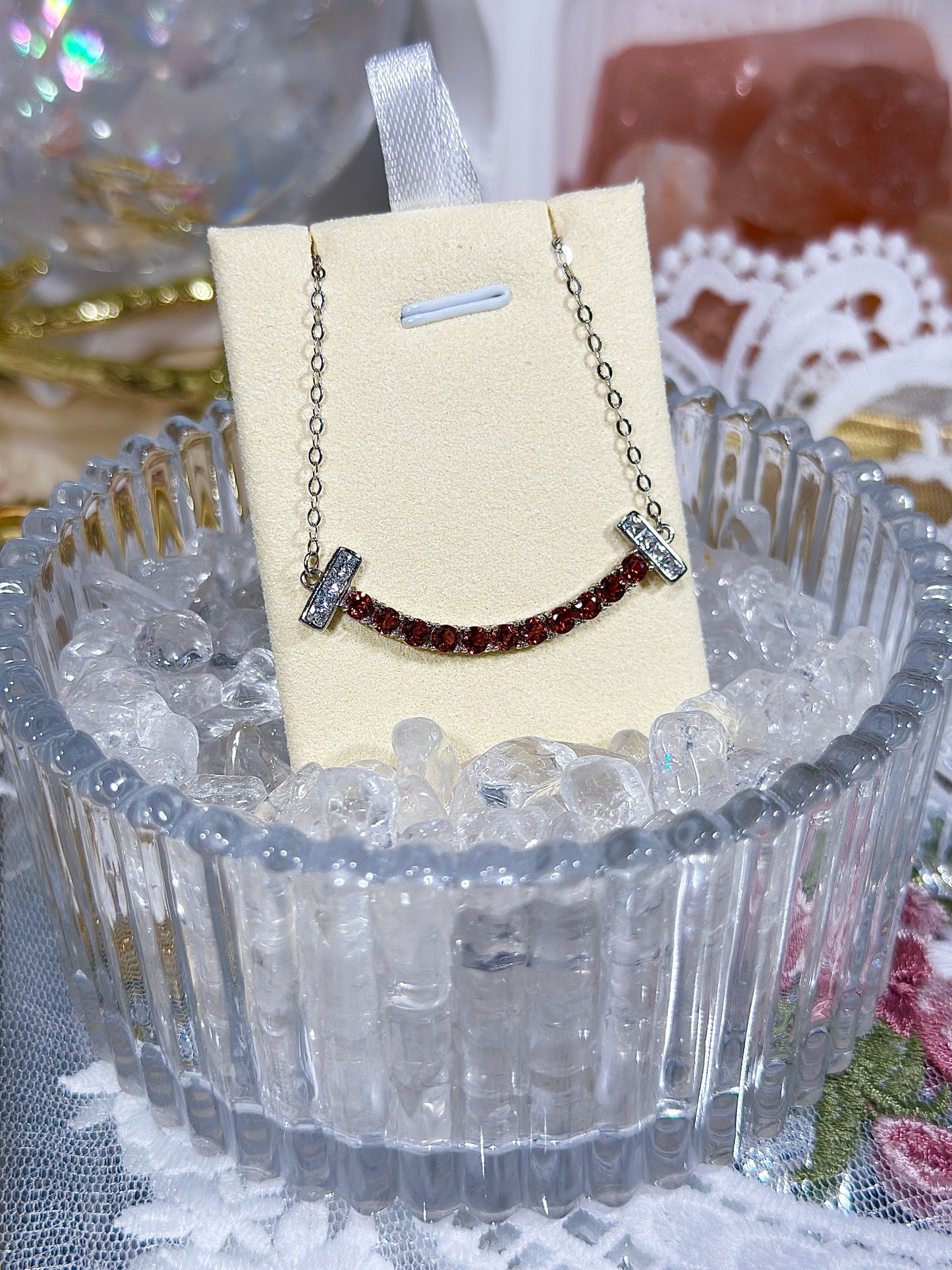 Garnet Smile Necklace S925 Silver