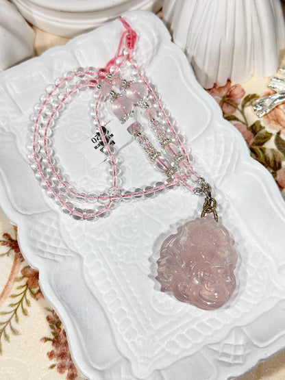 Pink quartz fox necklace