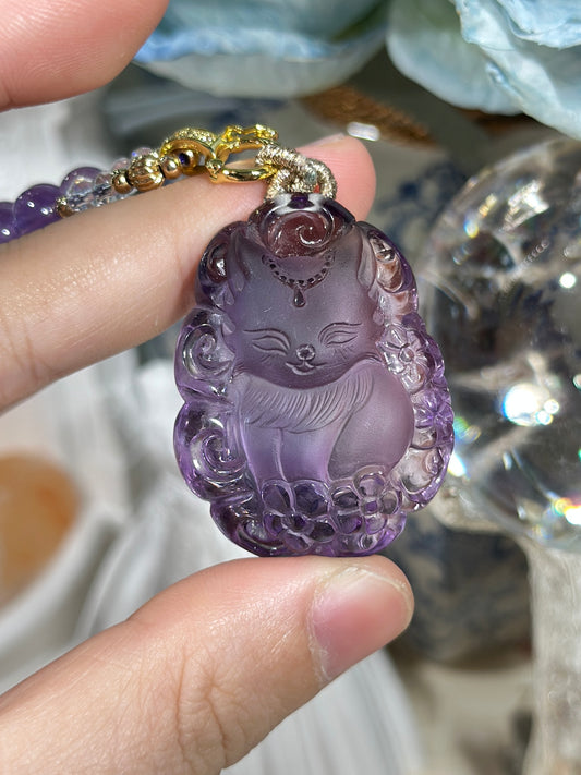 Amethyst Carved Fox Necklace Set