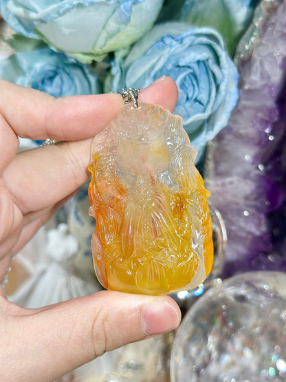 Yellow glue flower engraved fox brand necklace