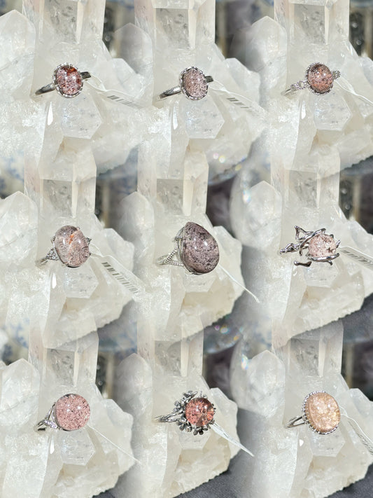 紫粉幽灵水晶S925银戒指