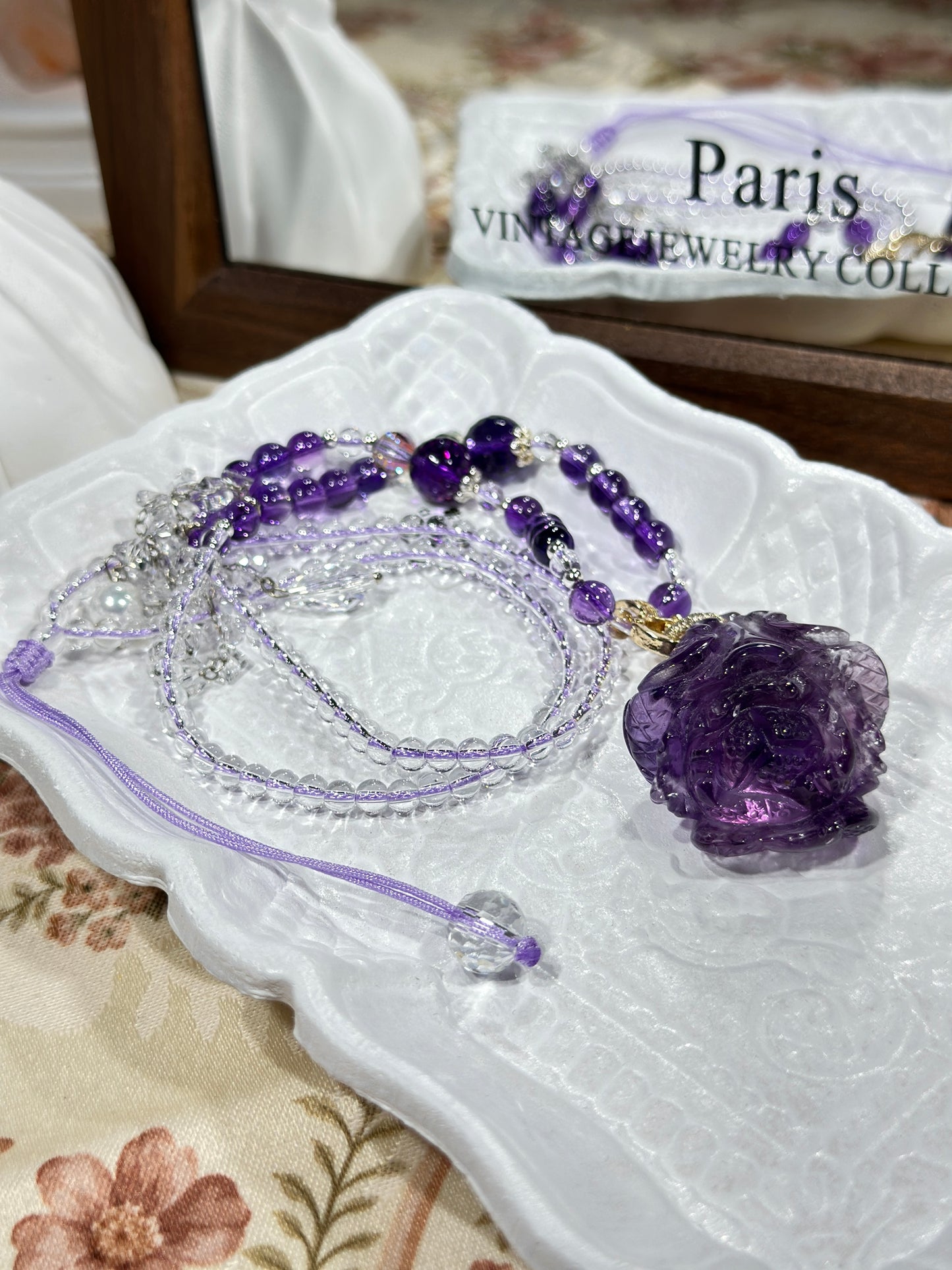 Amethyst carved cabbage necklace