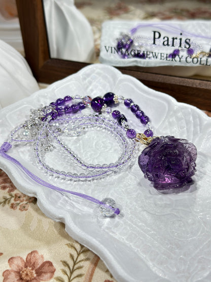 Amethyst carved cabbage necklace