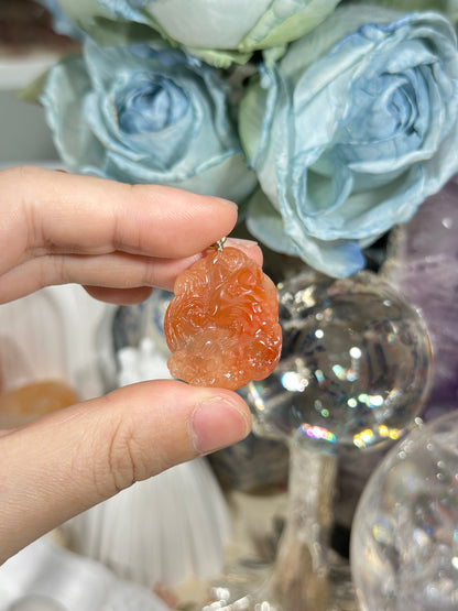 Red rabbit fur fox carved pendant