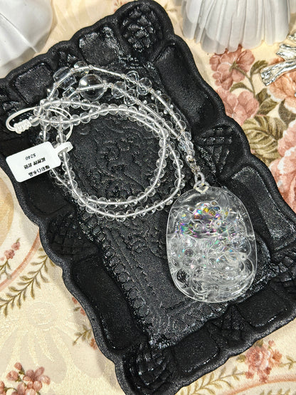 Colorful white crystal engraved fox necklace