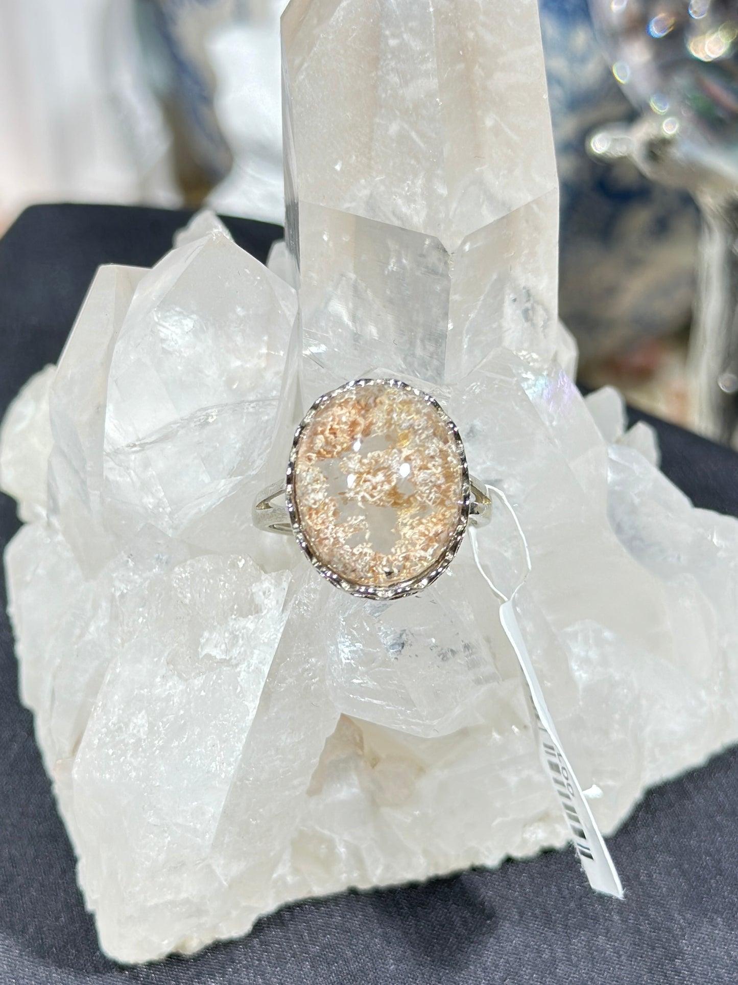 Orange-pink ghost crystal S925 silver ring