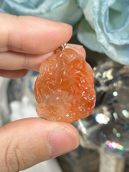 Red rabbit fur fox carved pendant
