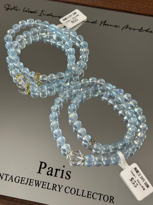 Aquamarine and white crystal double circle design