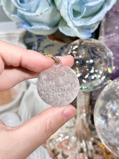 Pink quartz fox necklace