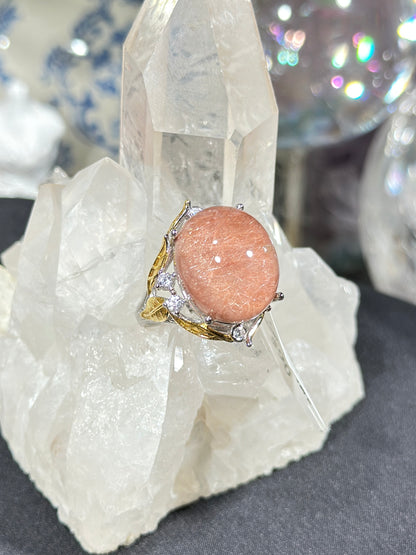 Pink rabbit fur crystal S925 silver ring