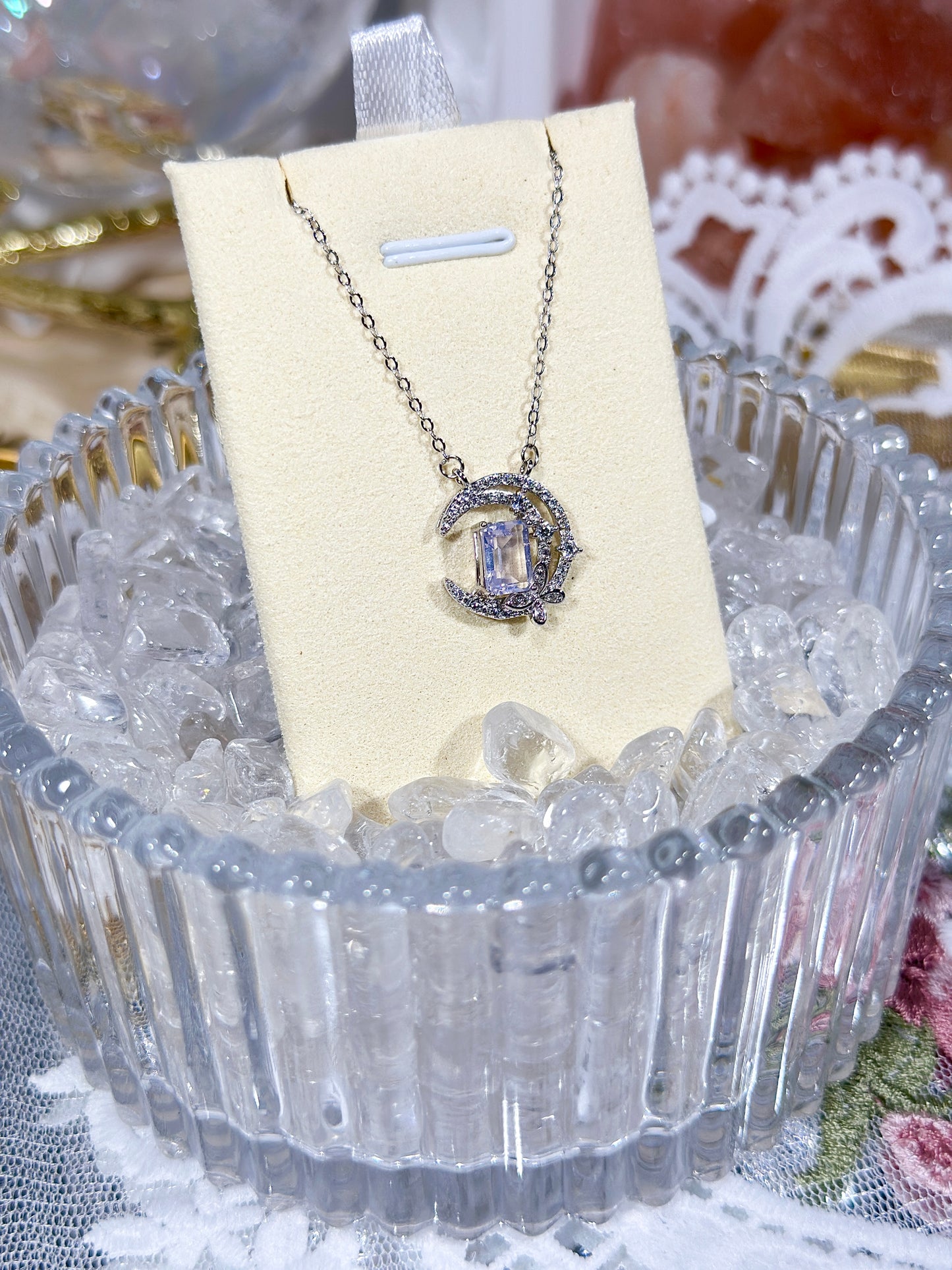 Purple Jade Crystal Moon Necklace S925 Silver