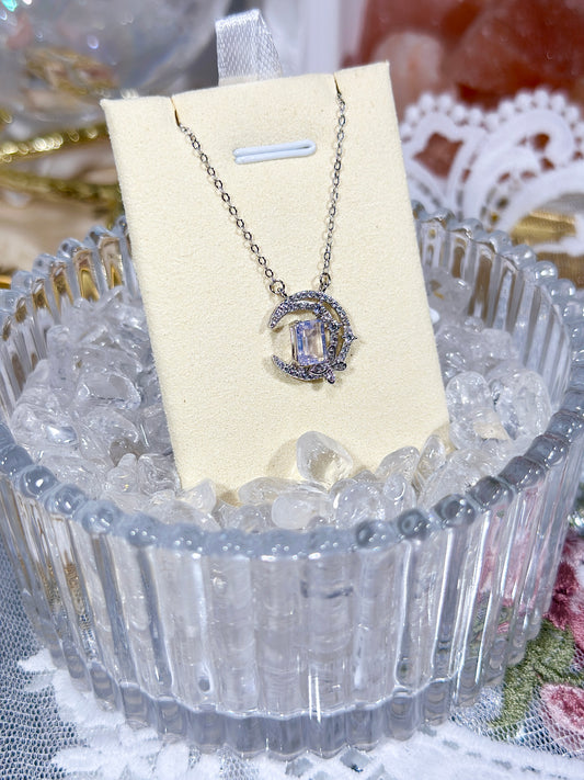 Purple Jade Crystal Moon Necklace S925 Silver