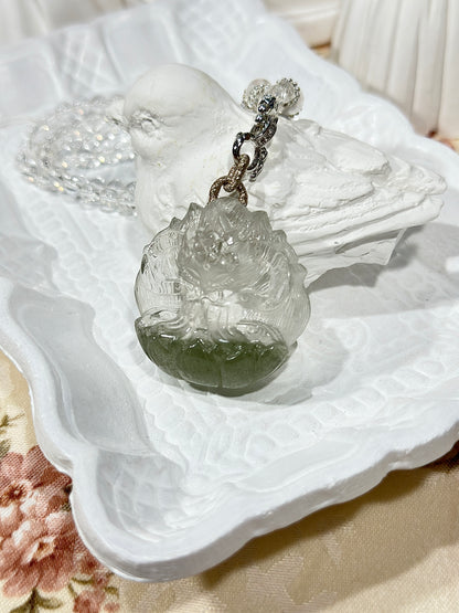 Green Ghost Fox Engraved Pendant