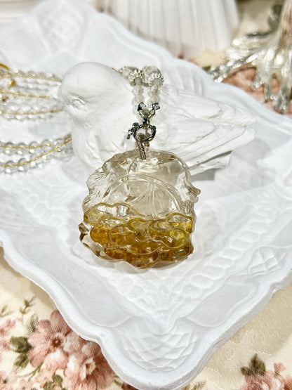 Yellow glue flower engraved fox brand necklace