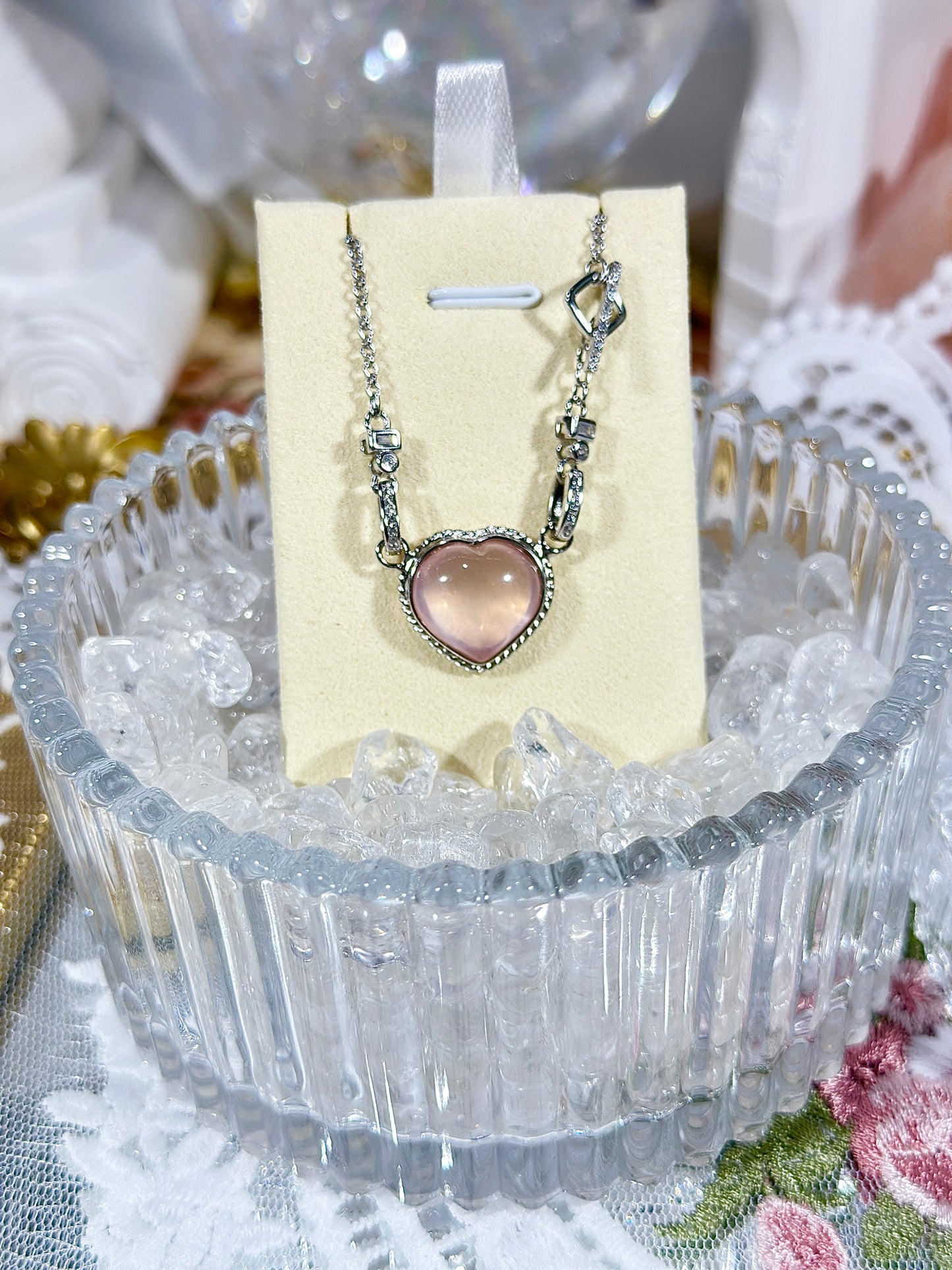 Rose Quartz Heart Necklace S925 Silver
