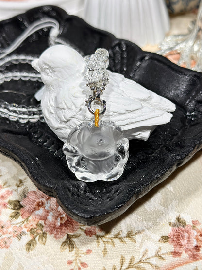 White crystal engraved fox necklace