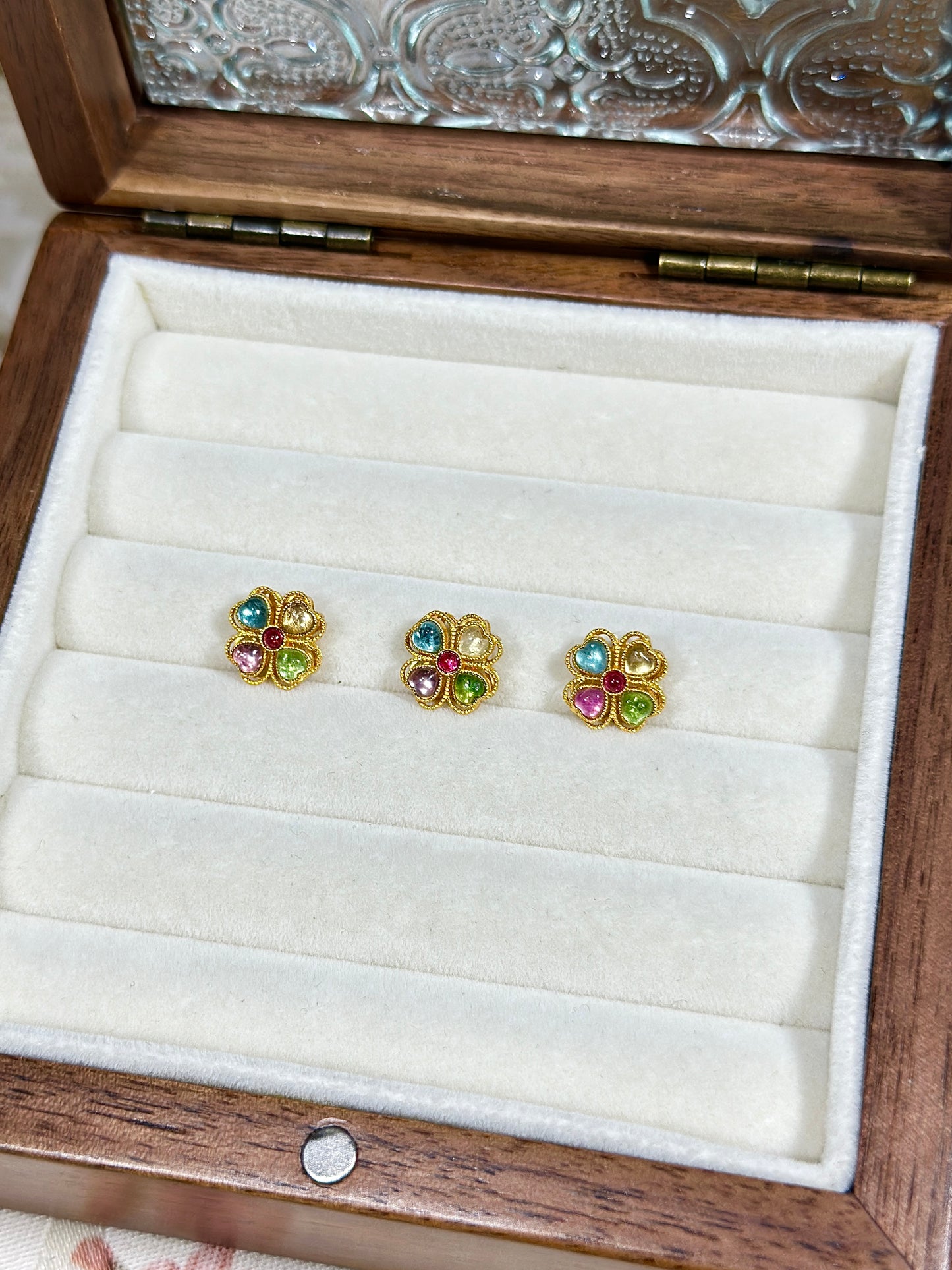 Tourmaline four-leaf clover spacer beads S925 silver